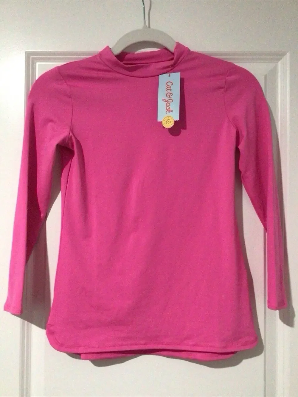 Cat & Jack Girls Solid Pink Polyester Blend Long Sleeve Rash Guard Sz 8